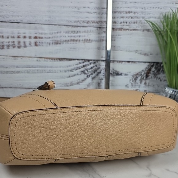 COACH F12321 MADISON BAG TAN BROWN BAMBOO PEBBLED DUFFLE BOHO HOBO PURSE - Picture 14 of 16